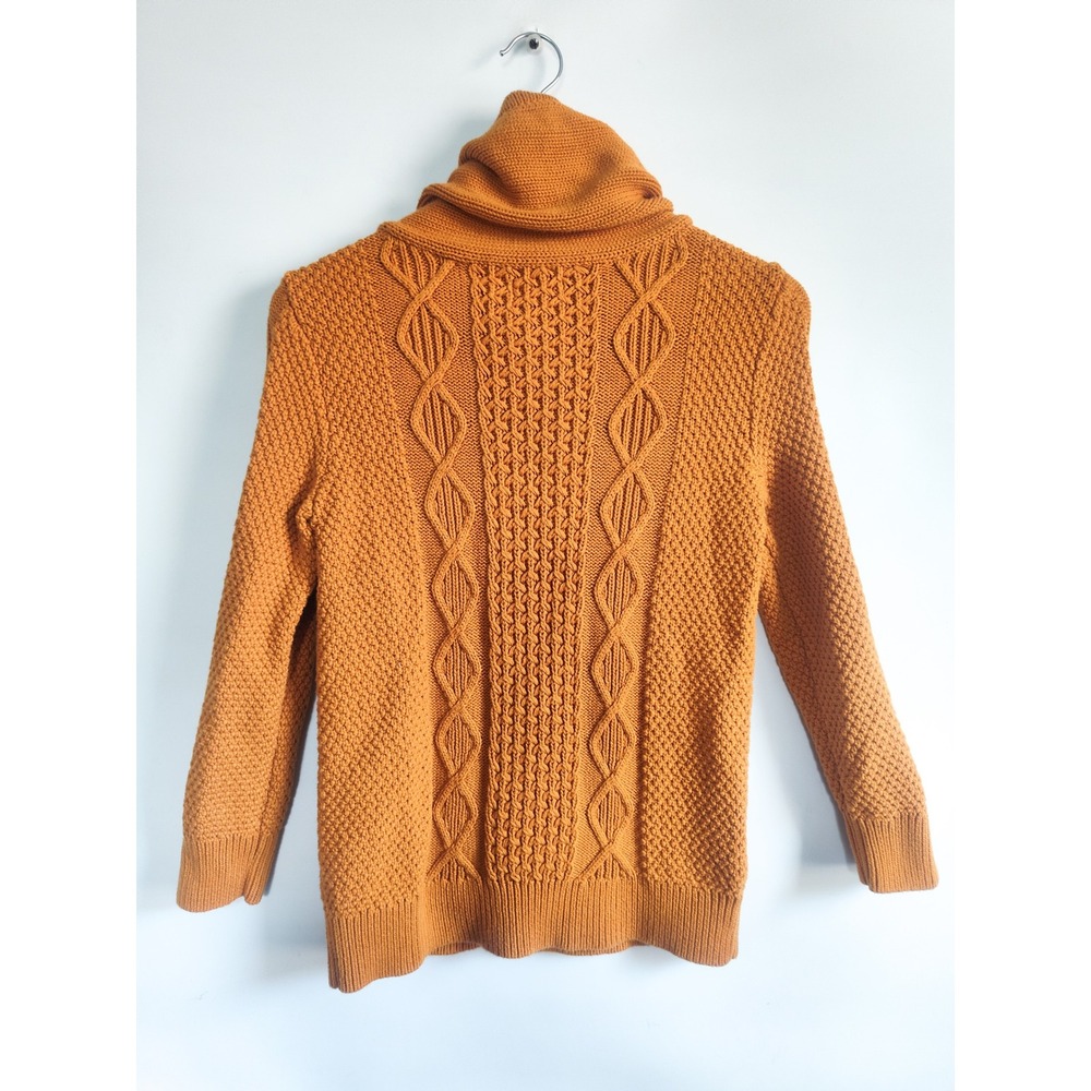 LL Bean Signature Sweater Medium Fisherman Cable Knit Cowl Funnel Neck Pocket - Picture 2 of 7
